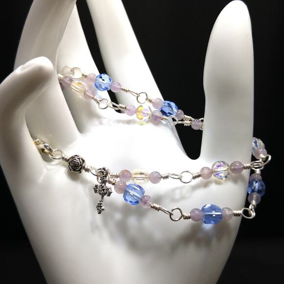 Handmade Wire Wrapped 2 Strand Bracelet, Cross Charm - Picture 2 of 10